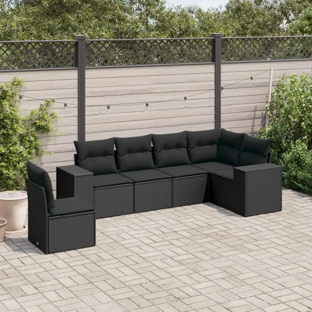 Set Divano da Giardino 6 pz con Cuscini Nero in Polyrattan