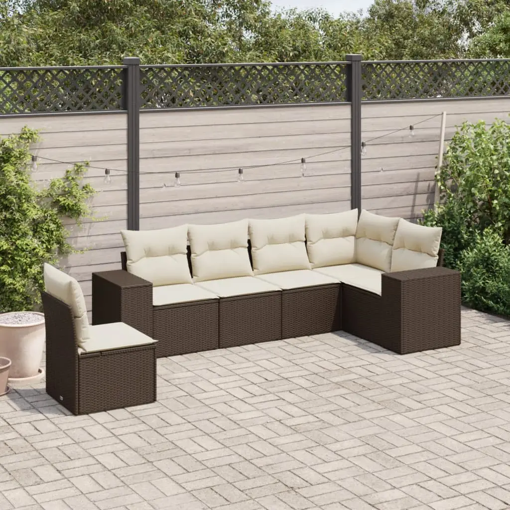 Set Divano da Giardino 6 pz con Cuscini Marrone in Polyrattan