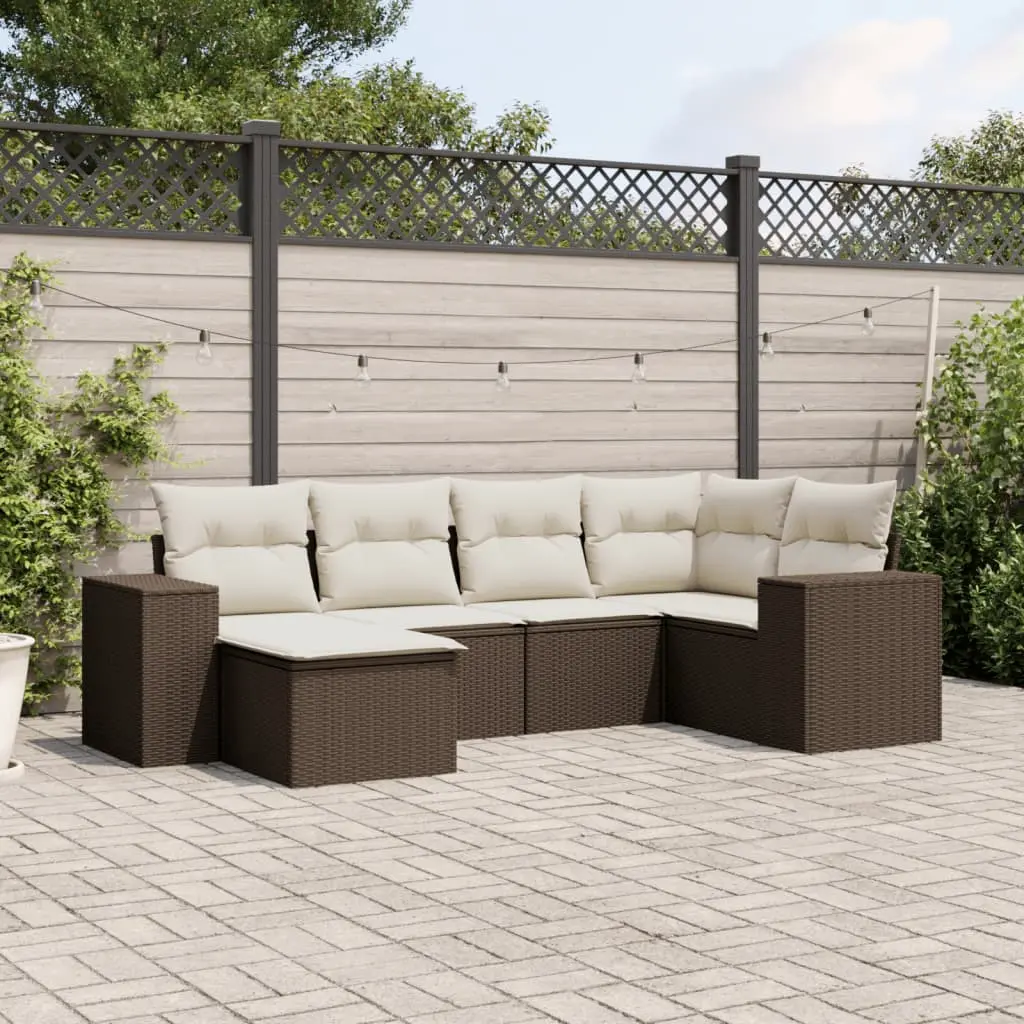 Set Divano da Giardino 6 pz con Cuscini Marrone in Polyrattan