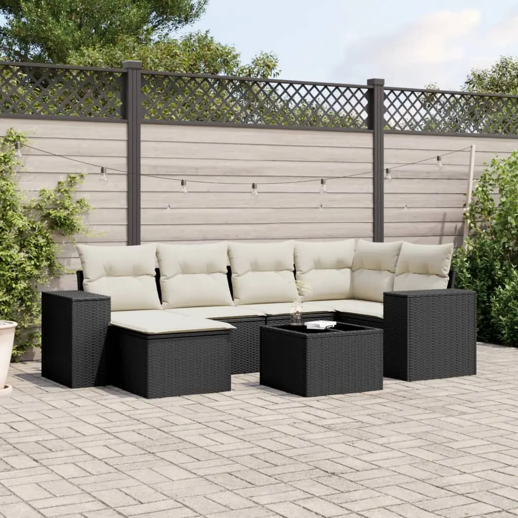 Set Divani da Giardino con Cuscini 7pz Nero Polyrattan