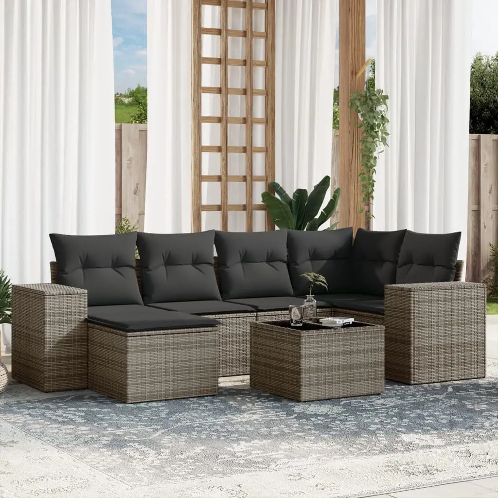 Set Divani da Giardino 7 pz con Cuscini Grigio in Polyrattan