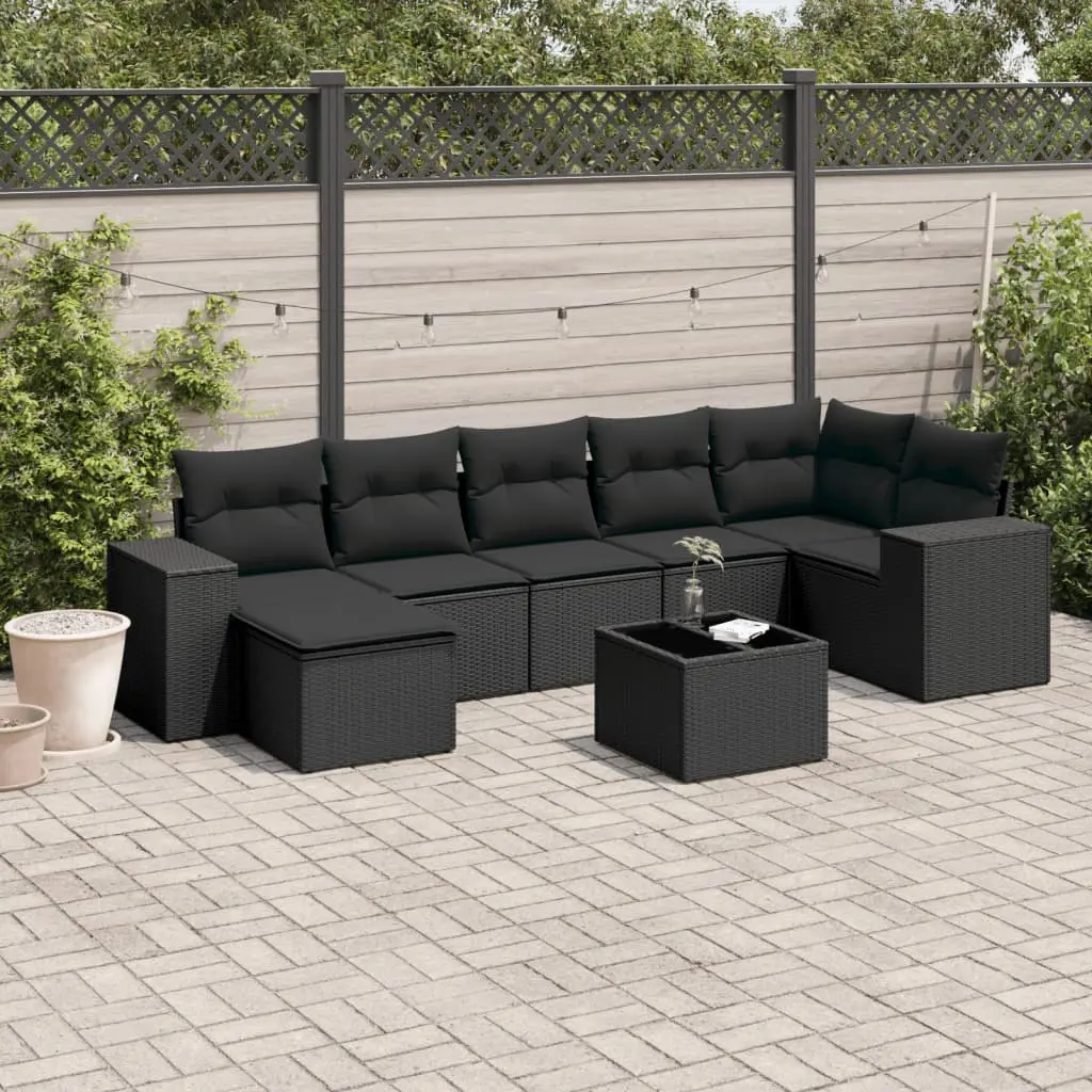 Set Divani da Giardino con Cuscini 8 pz Nero in Polyrattan