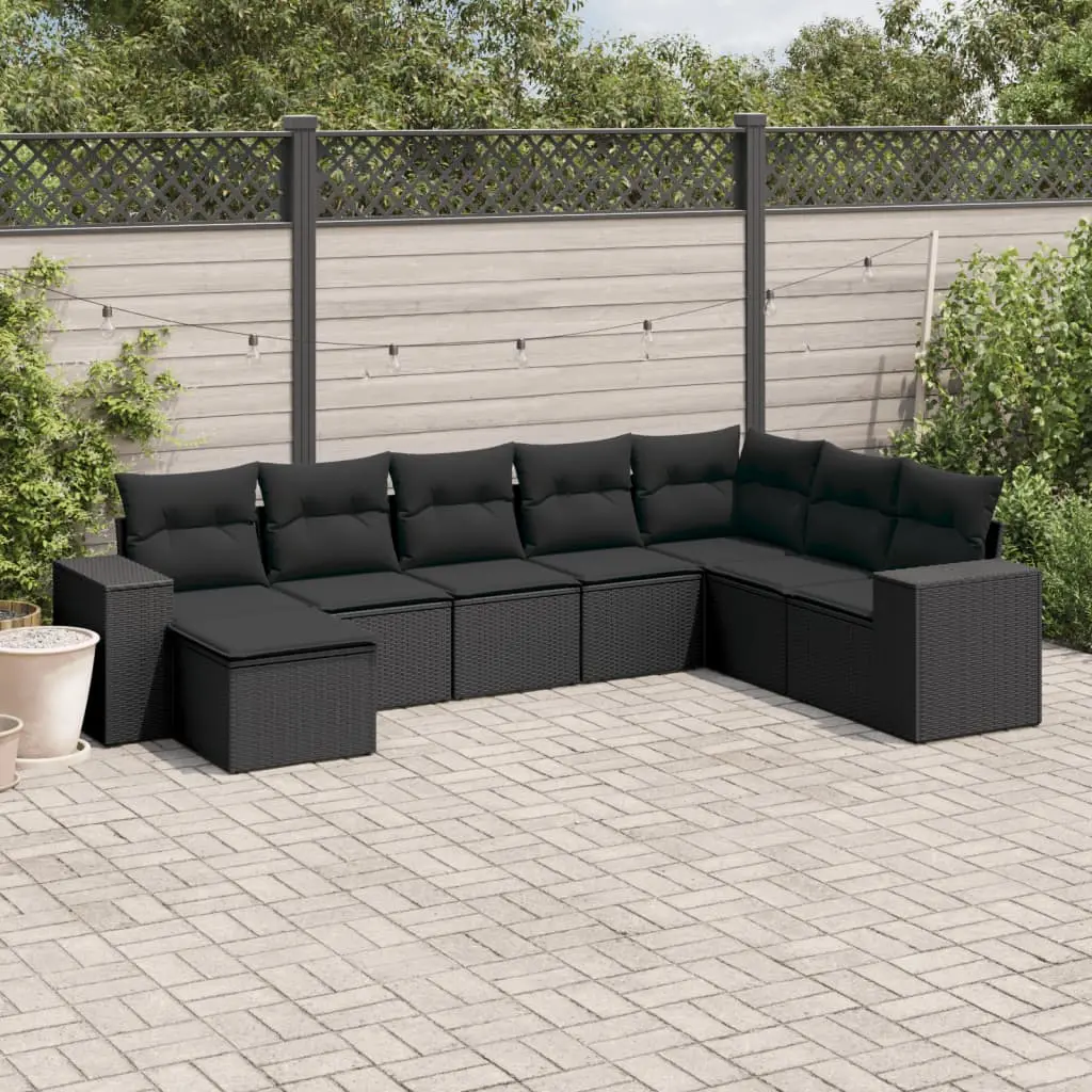 Set Divani da Giardino con Cuscini 8 pz Nero in Polyrattan