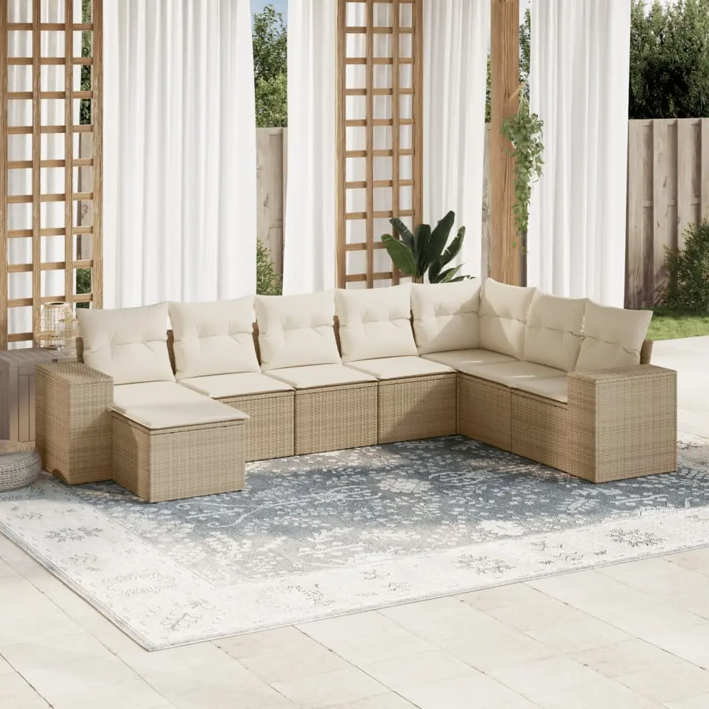 Set Divano da Giardino 8 pz con Cuscini Beige in Polyrattan