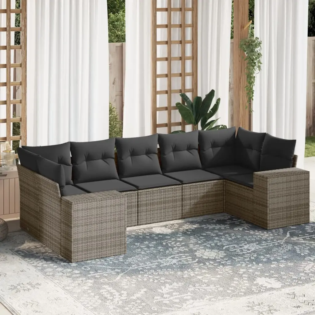 Set Divani da Giardino 7 pz con Cuscini Grigio in Polyrattan