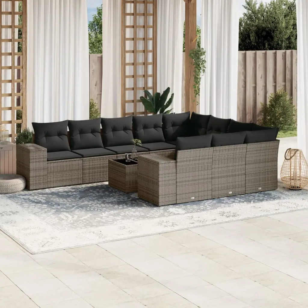 Set Divani da Giardino 11 pz con Cuscini in Polyrattan Grigio