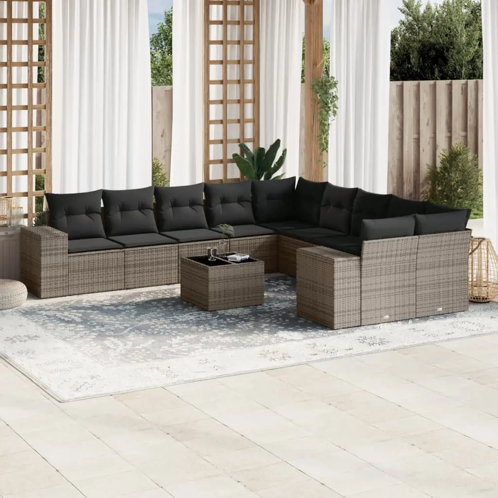 Set Divani da Giardino 11 pz con Cuscini in Polyrattan Grigio