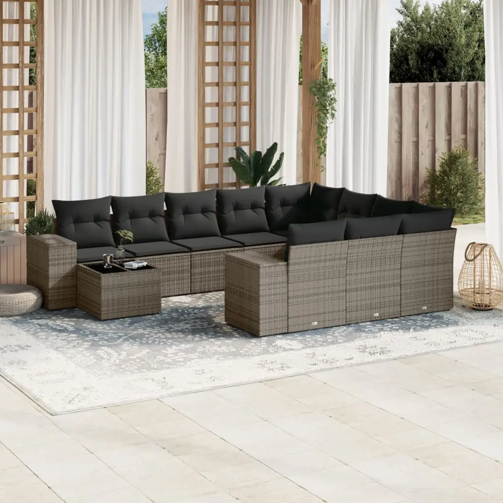 Set Divani da Giardino 11 pz con Cuscini in Polyrattan Grigio