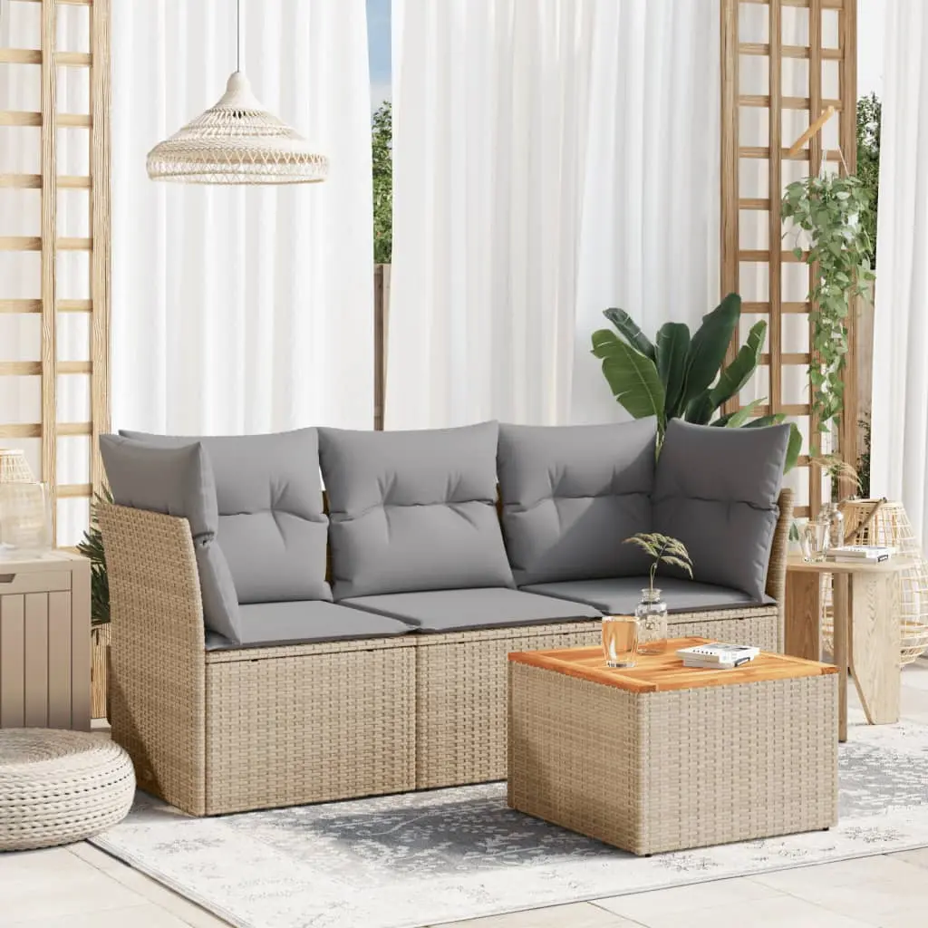 Set Divano da Giardino 4 pz con Cuscini Beige Misto Polyrattan