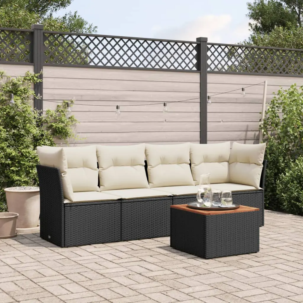 Set Divani da Giardino 5 pz con Cuscini in Polyrattan Nero