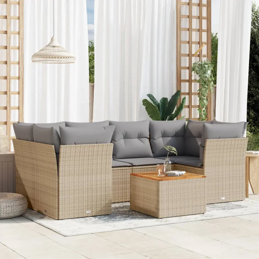 Set Divano da Giardino 7 pz con Cuscini Beige Misto Polyrattan