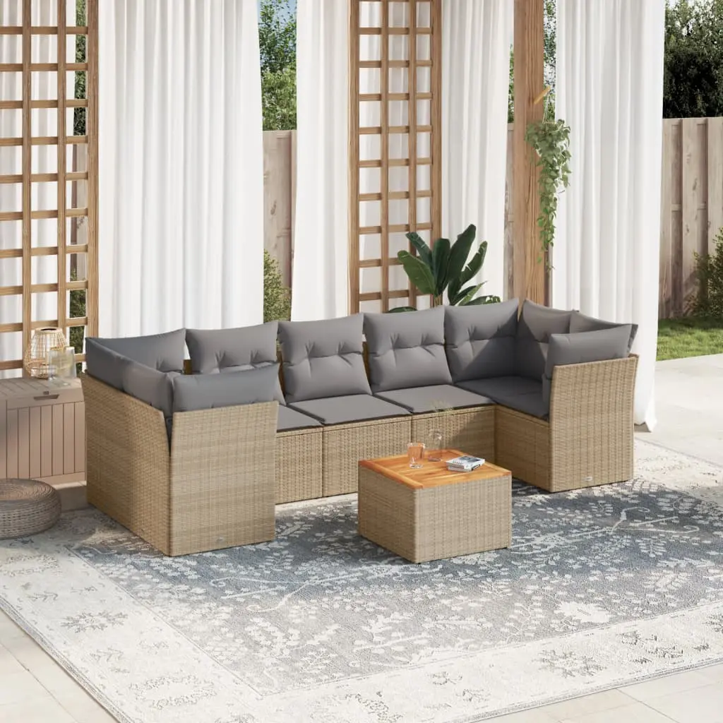 Set Divano da Giardino 6 pz con Cuscini Beige Misto Polyrattan