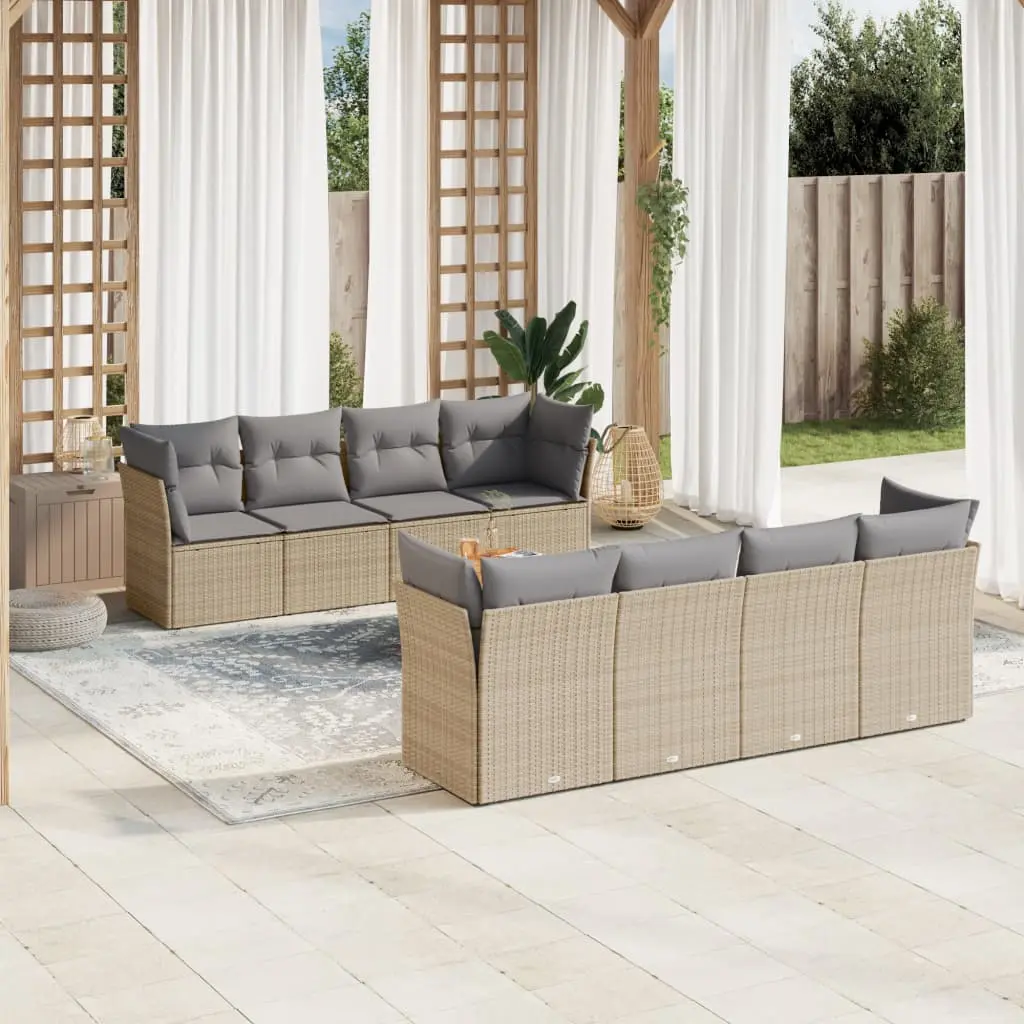 Set Divano da Giardino 9 pz con Cuscini Beige Misto Polyrattan