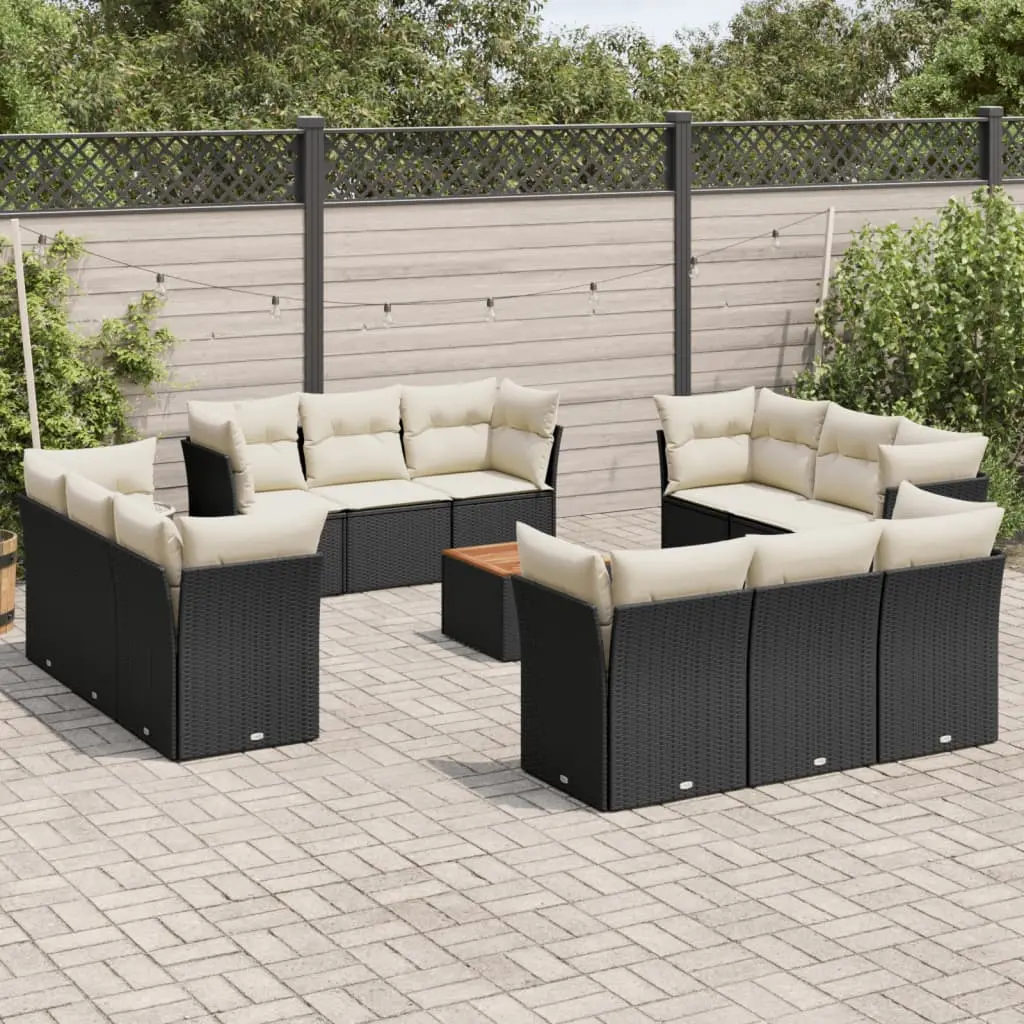 Set Divani da Giardino 13pz con Cuscini Nero in Polyrattan