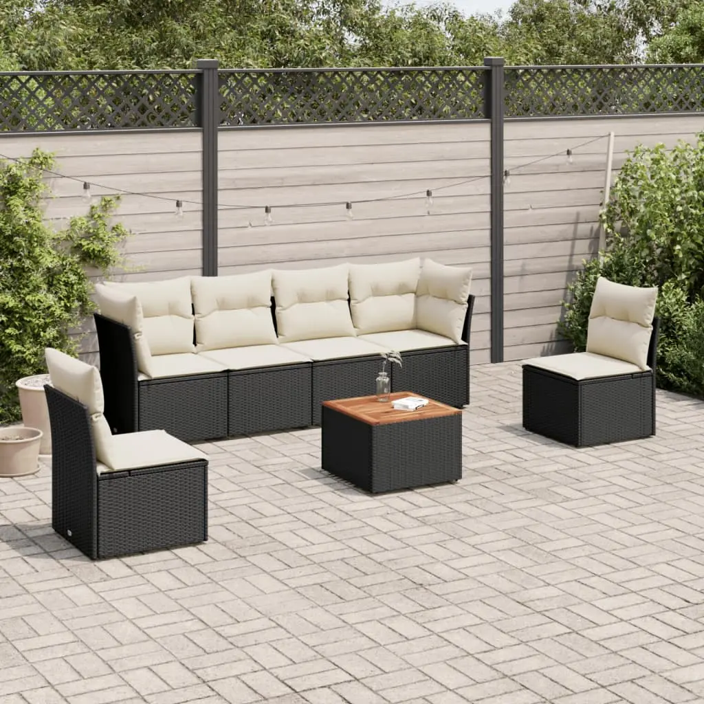 Set Divani da Giardino con Cuscini 7pz Nero Polyrattan