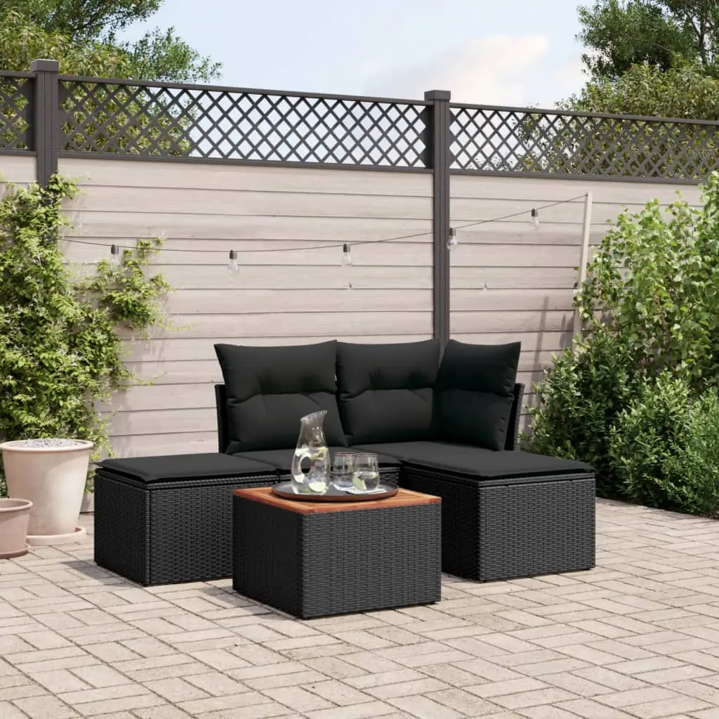 Set Divani da Giardino 5 pz con Cuscini in Polyrattan Nero