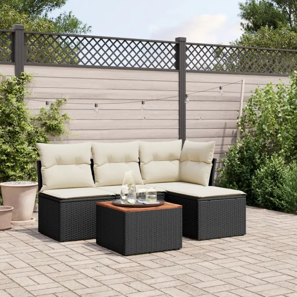 Set Divani da Giardino 5 pz con Cuscini in Polyrattan Nero