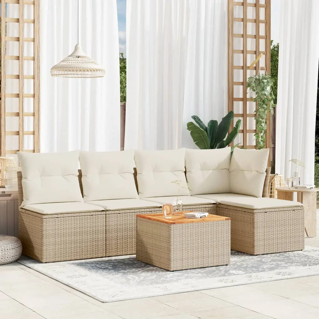 Set Divano da Giardino 6 pz con Cuscini Beige in Polyrattan