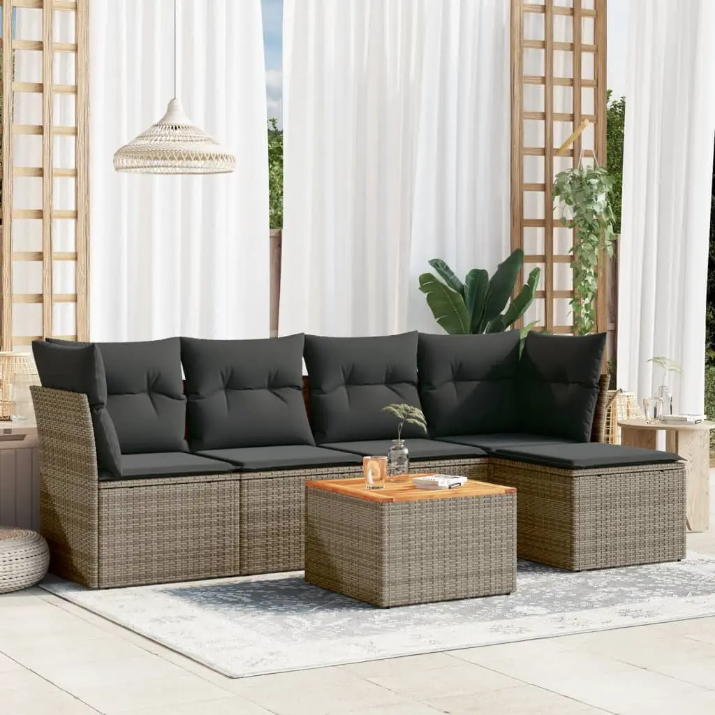 Set Divano da Giardino 6 pz con Cuscini Grigio in Polyrattan