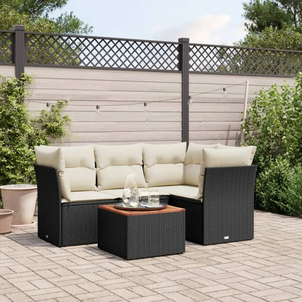 Set Divani da Giardino 5 pz con Cuscini in Polyrattan Nero