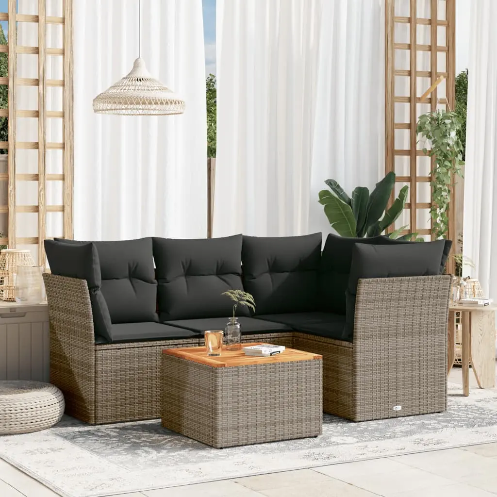 Set Divano da Giardino 5 pz con Cuscini Grigio in Polyrattan