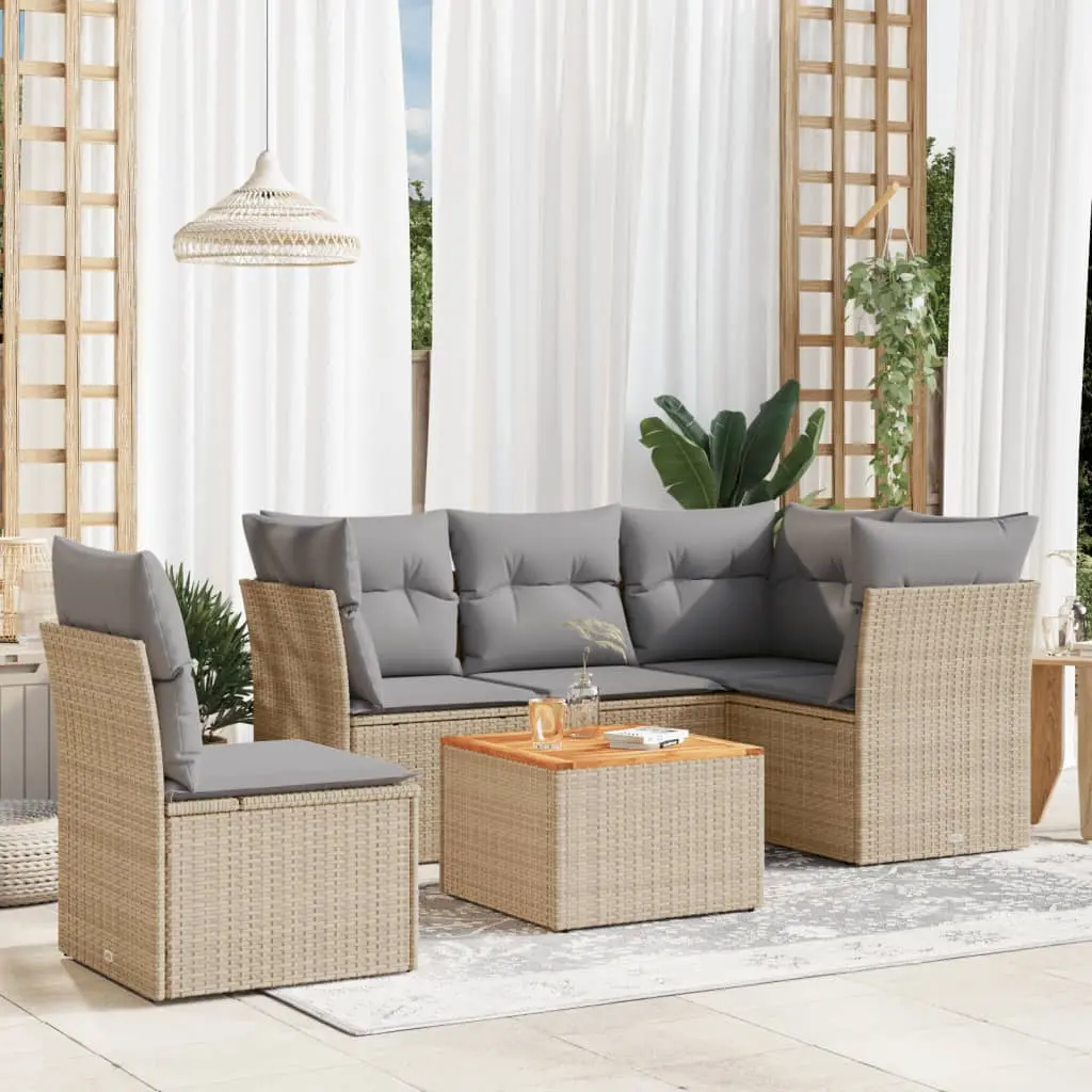 Set Divano da Giardino 6 pz con Cuscini Beige Misto Polyrattan