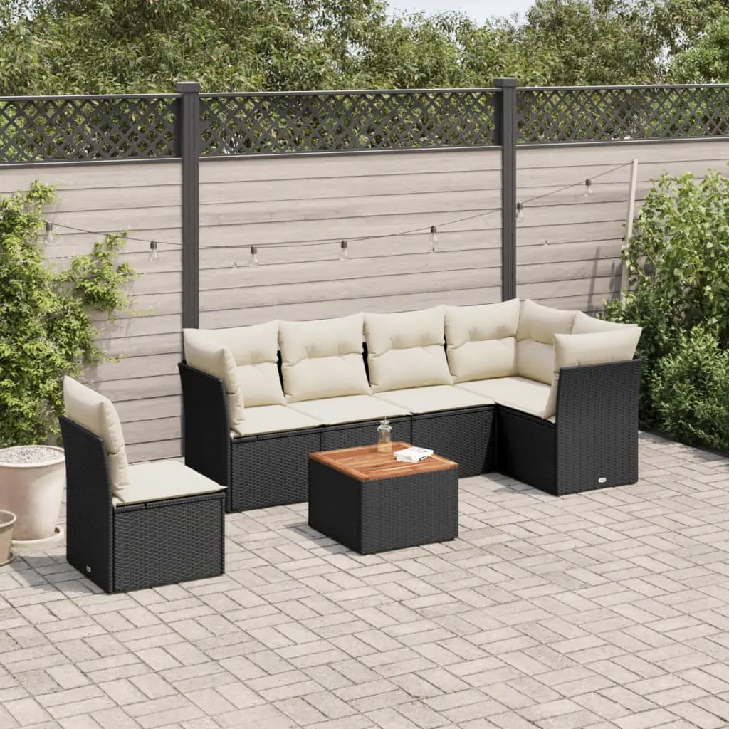 Set Divani da Giardino con Cuscini 7pz Nero Polyrattan