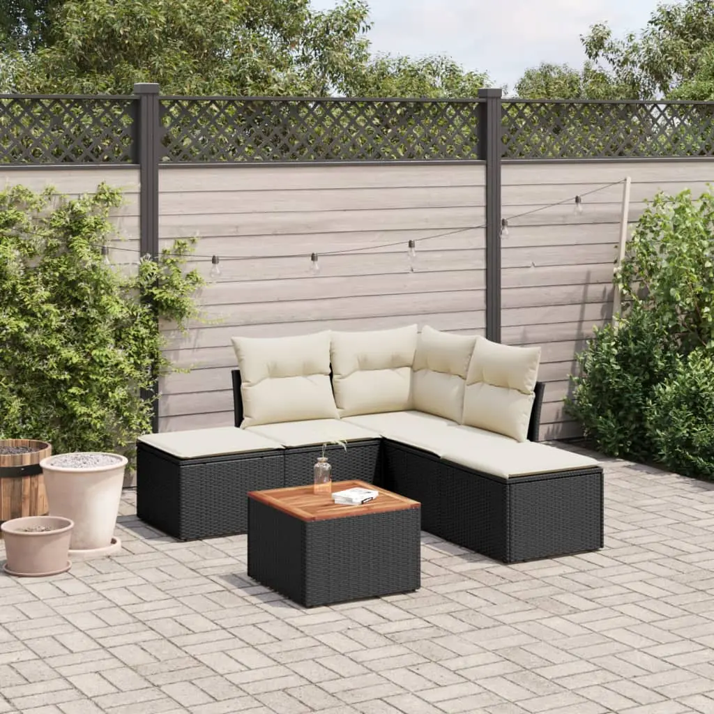 Set Divano da Giardino 6 pz con Cuscini Nero in Polyrattan