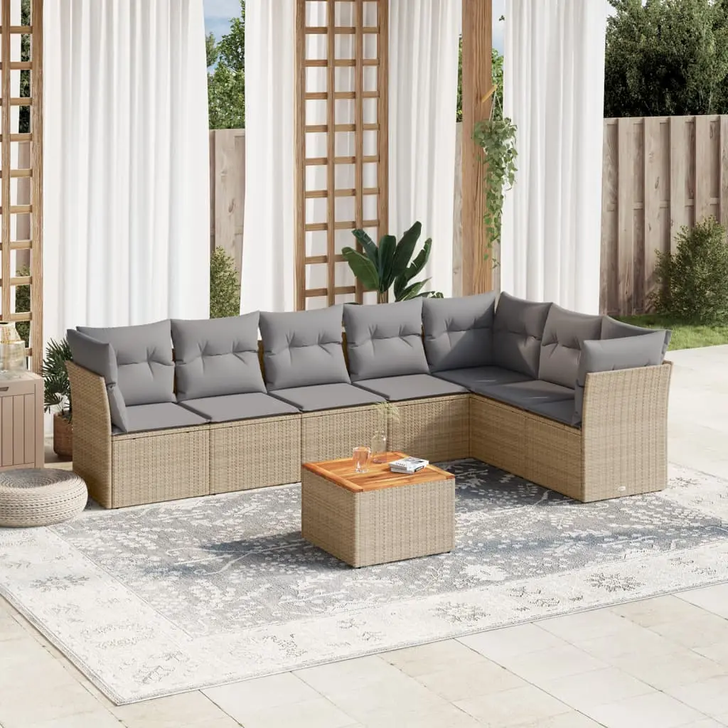 Set Divano da Giardino 8 pz con Cuscini Beige Misto Polyrattan