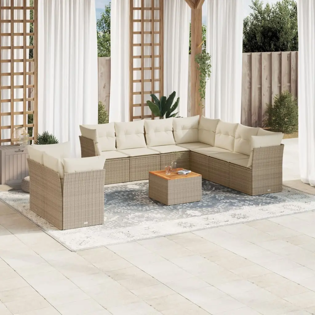 Set Divani da Giardino 11 pz con Cuscini Beige in Polyrattan