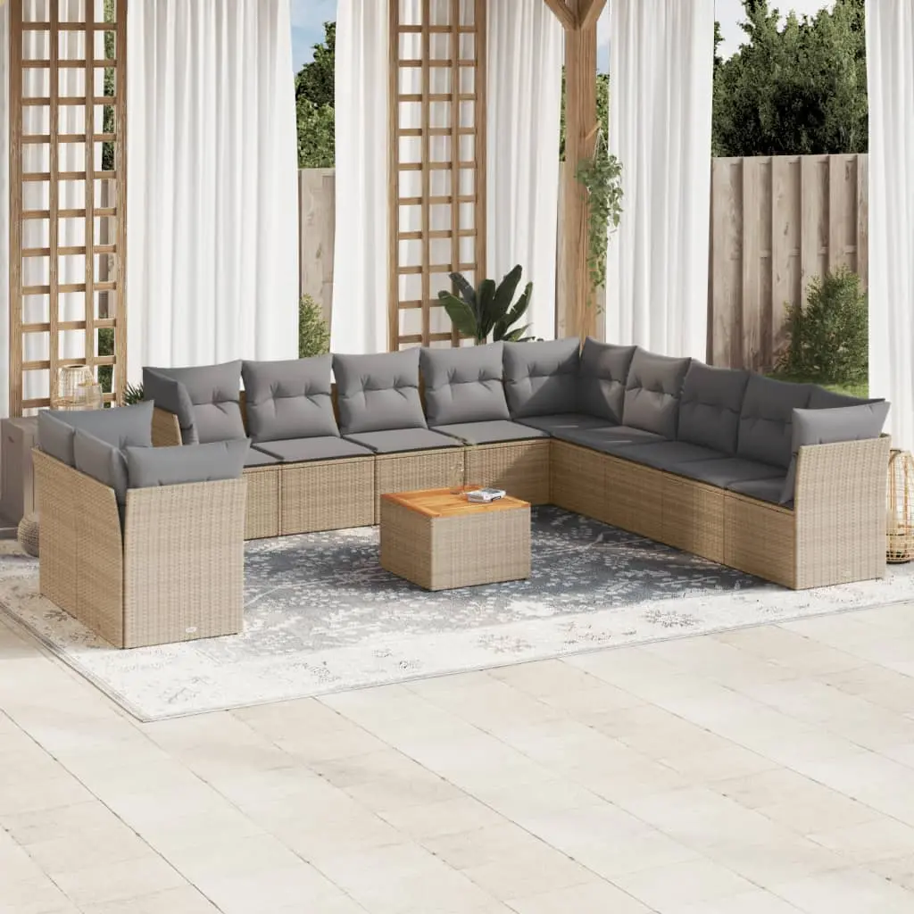 Set Divano da Giardino 12 pz con Cuscini Beige Misto Polyrattan