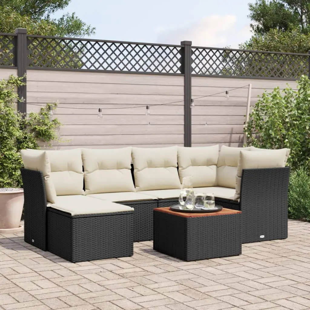 Set Divani da Giardino con Cuscini 7pz Nero Polyrattan