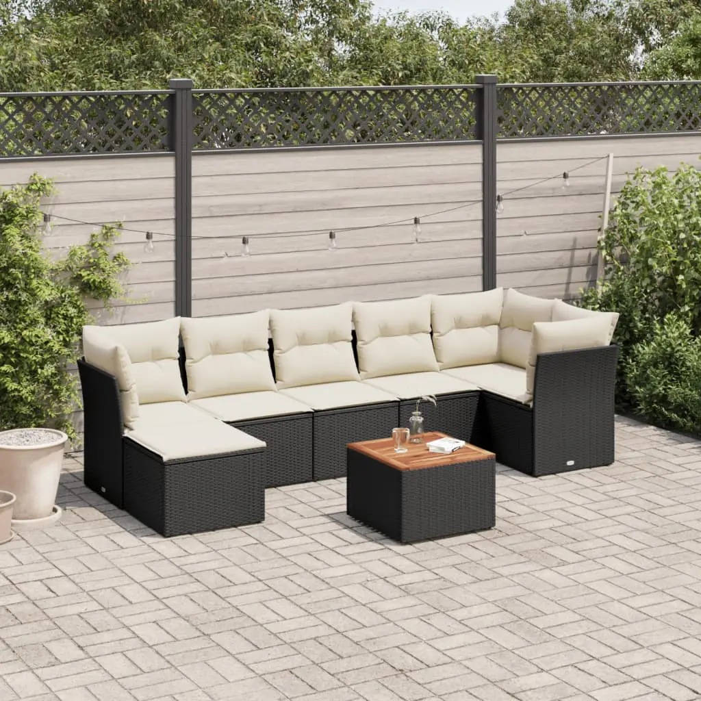 Set Divani da Giardino con Cuscini 8 pz Nero in Polyrattan