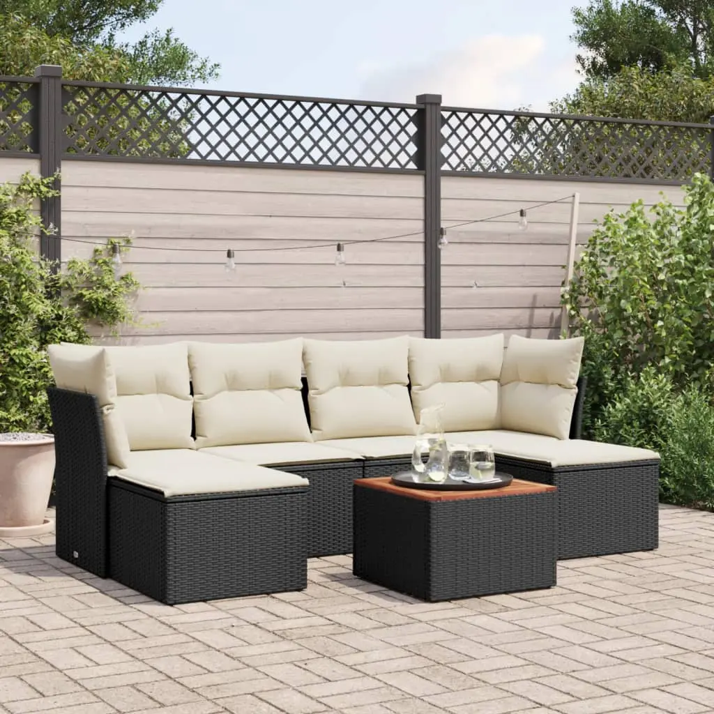 Set Divani da Giardino con Cuscini 7pz Nero Polyrattan