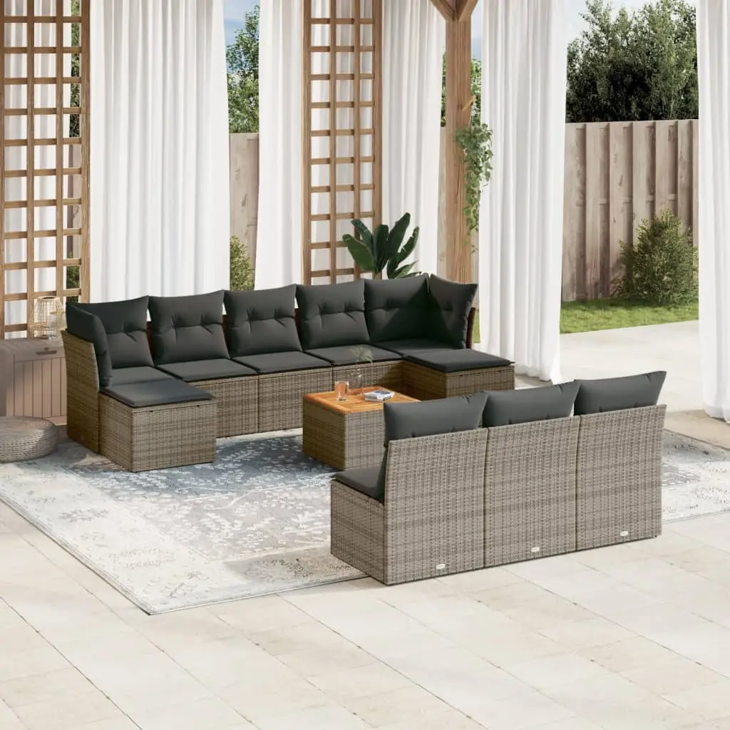 Set Divani da Giardino 11 pz con Cuscini in Polyrattan Grigio