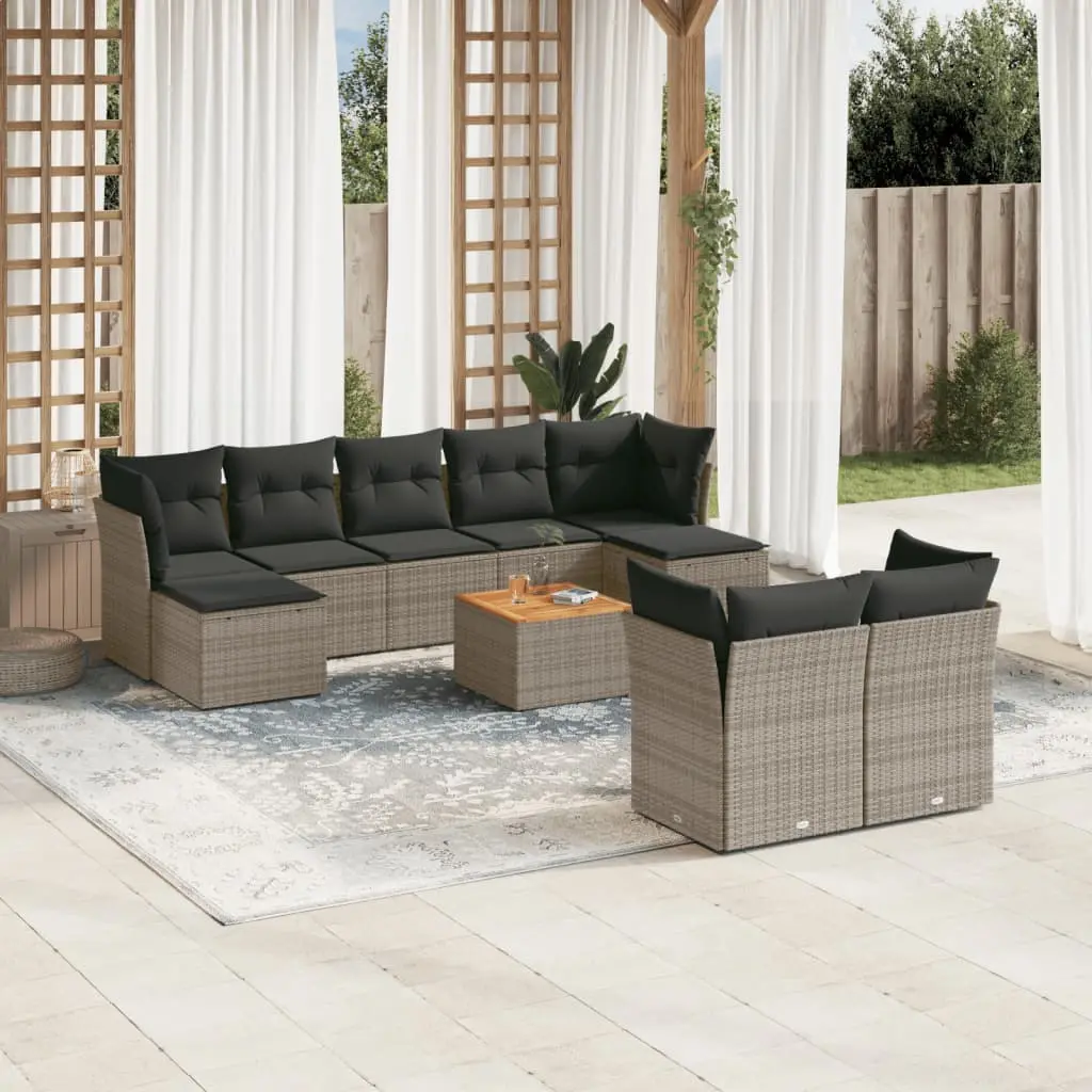 Set Divano da Giardino 10 pz con Cuscini Grigio in Polyrattan