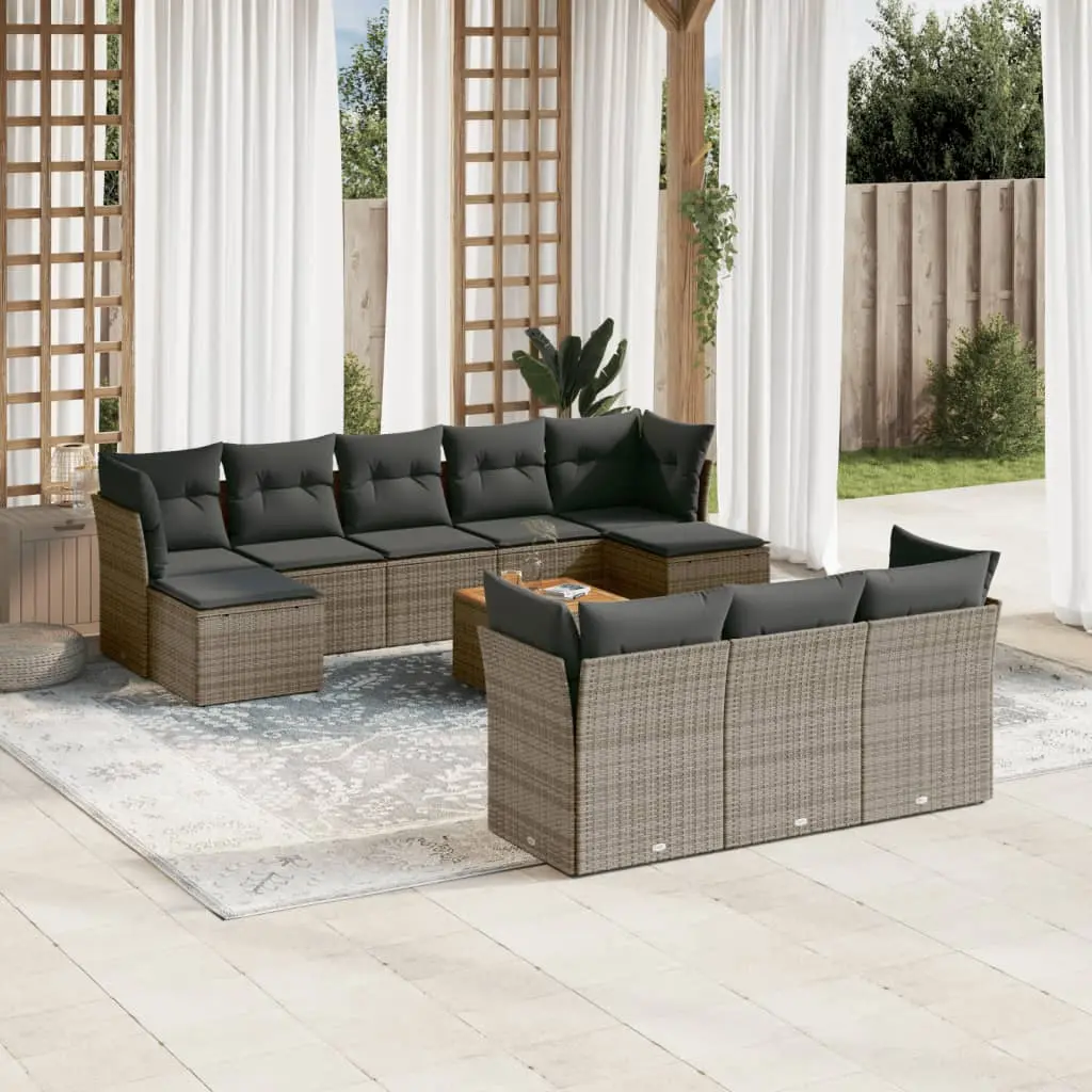 Set Divani da Giardino 11 pz con Cuscini in Polyrattan Grigio