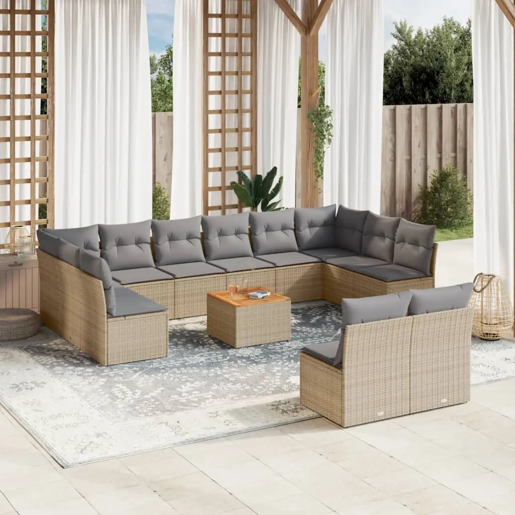 Set Divano da Giardino 13 pz con Cuscini Beige Misto Polyrattan