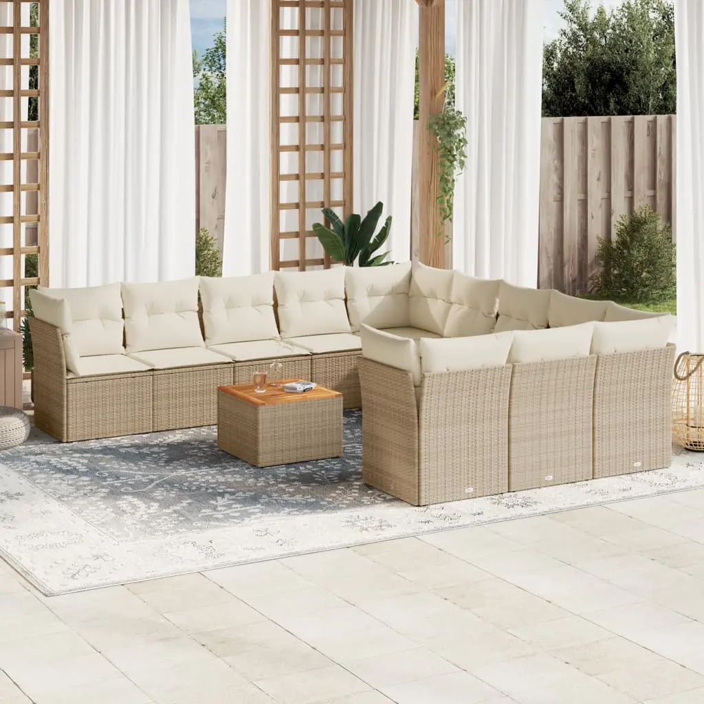 Set Divani da Giardino 12 pz con Cuscini Beige in Polyrattan