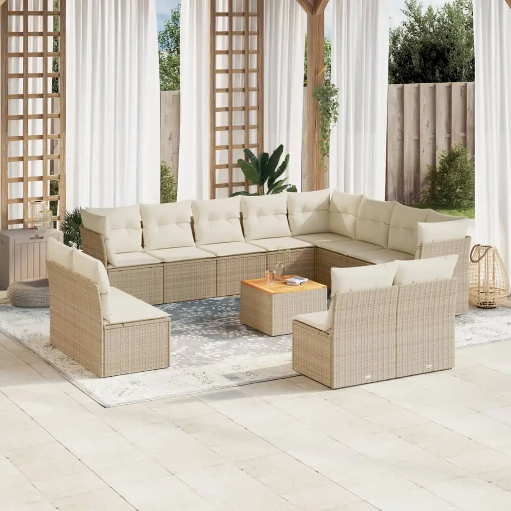 Set Divano da Giardino 13 pz con Cuscini Beige in Polyrattan