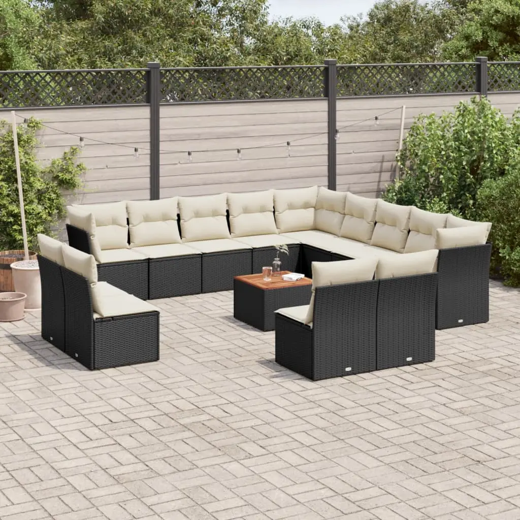 Set Divani da Giardino 14pz con Cuscini in Polyrattan Nero