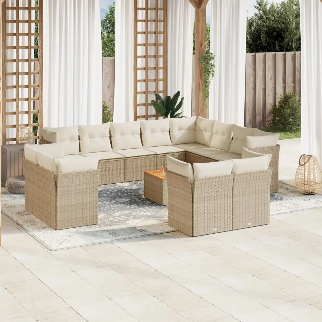 Set Divano da Giardino 13 pz con Cuscini Beige in Polyrattan