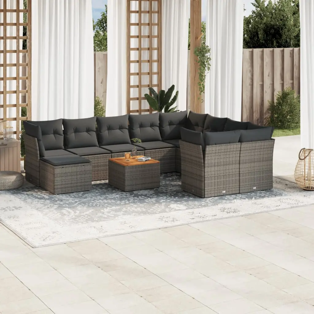 Set Divani da Giardino 11 pz con Cuscini in Polyrattan Grigio