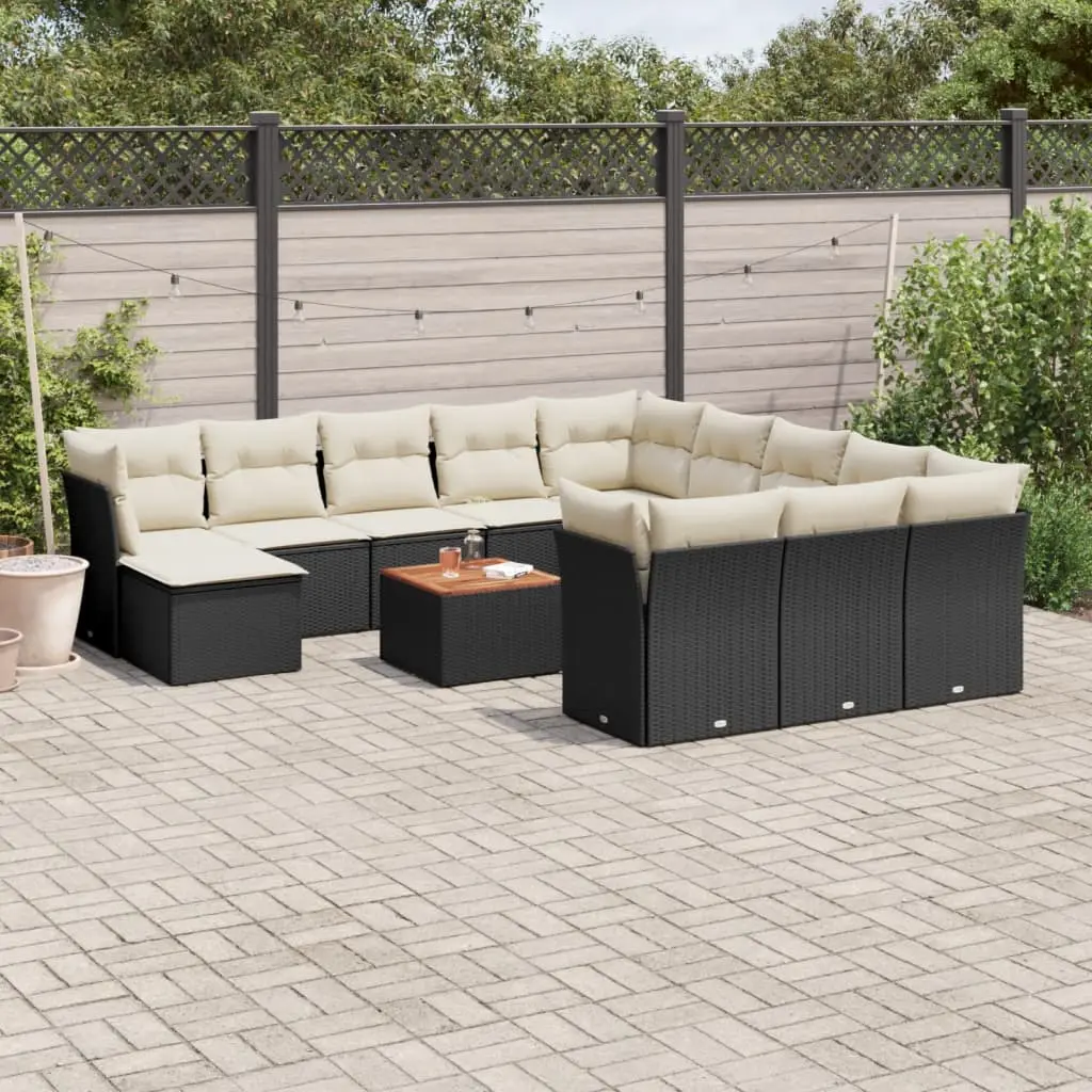 Set Divani da Giardino 13pz con Cuscini Nero in Polyrattan