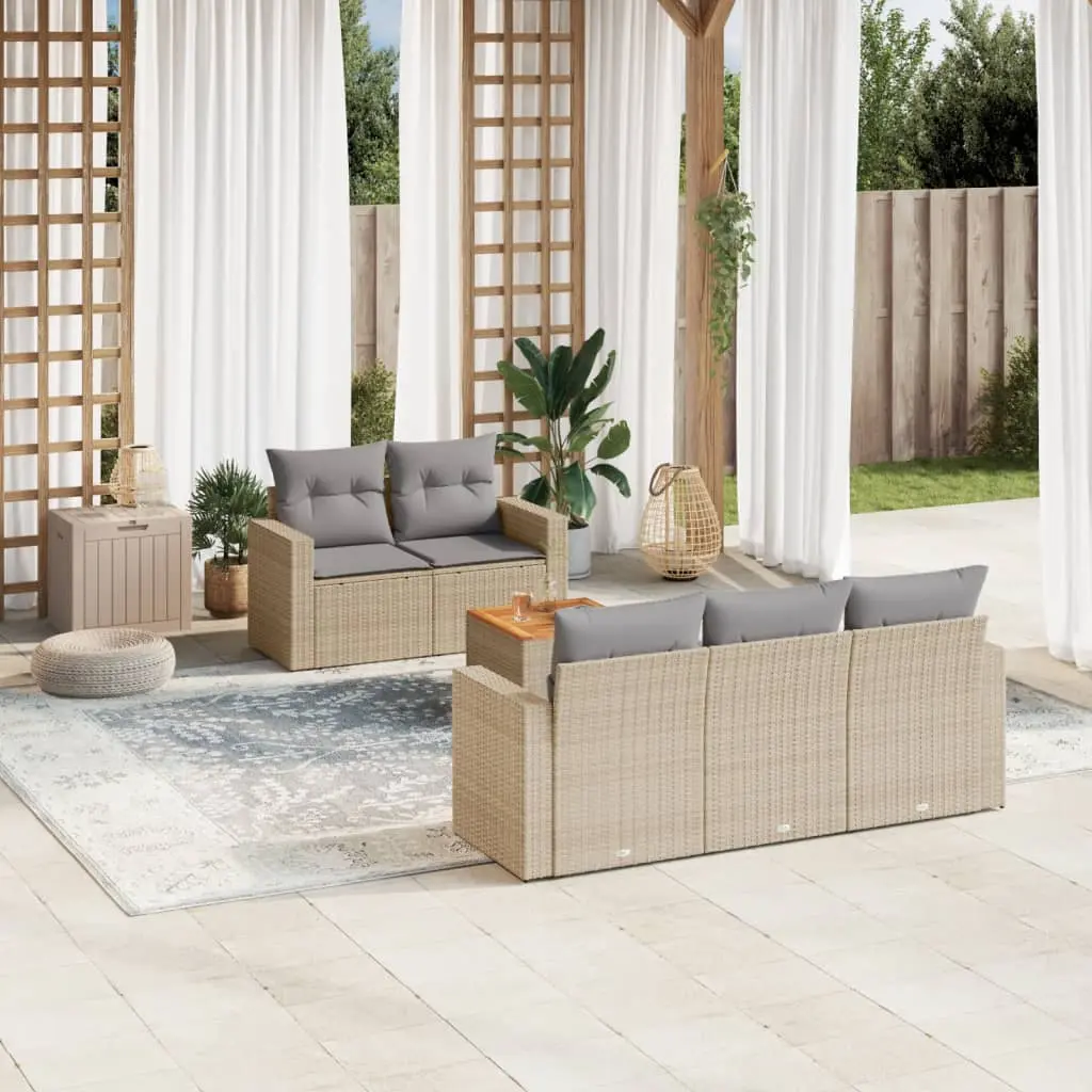 Set Divano da Giardino 6 pz con Cuscini Beige Misto Polyrattan