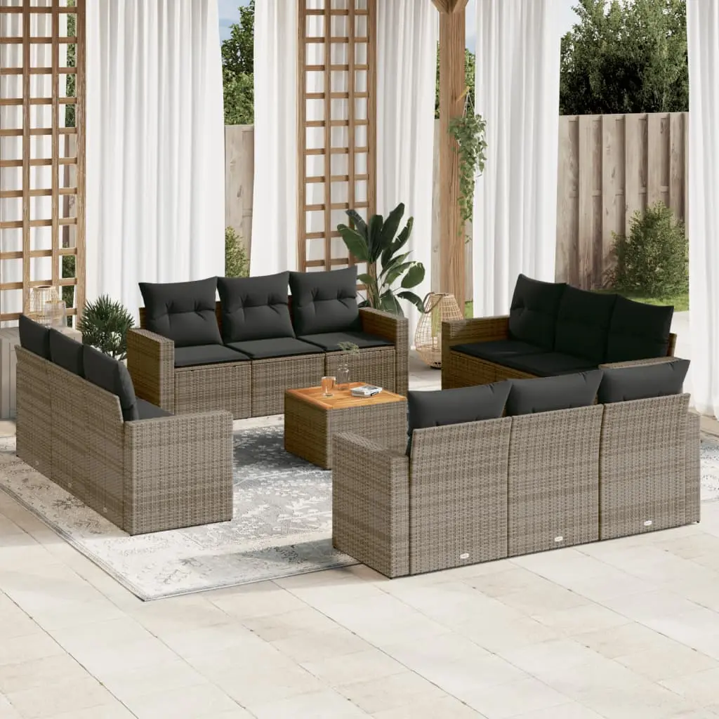 Set Divani da Giardino 13 pz con Cuscini Grigio in Polyrattan