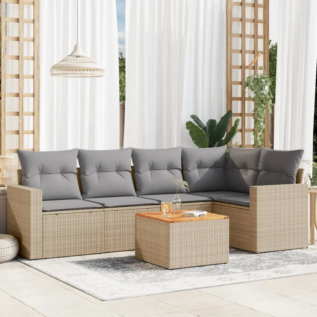 Set Divano da Giardino 6 pz con Cuscini Beige Misto Polyrattan