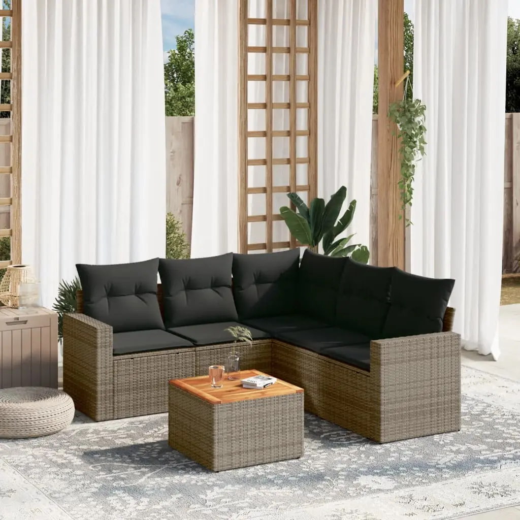 Set Divano da Giardino 6 pz con Cuscini Grigio in Polyrattan