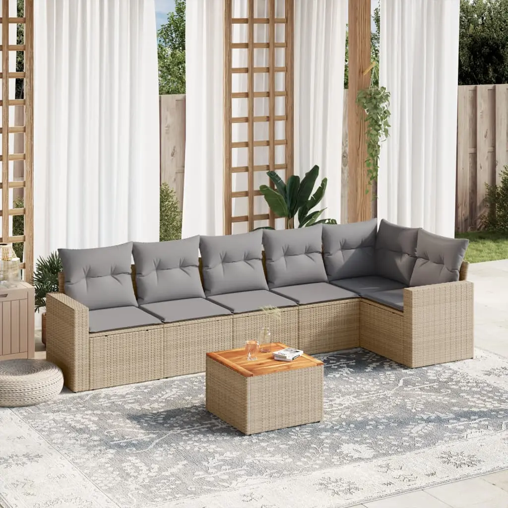 Set Divano da Giardino 7 pz con Cuscini Beige Misto Polyrattan