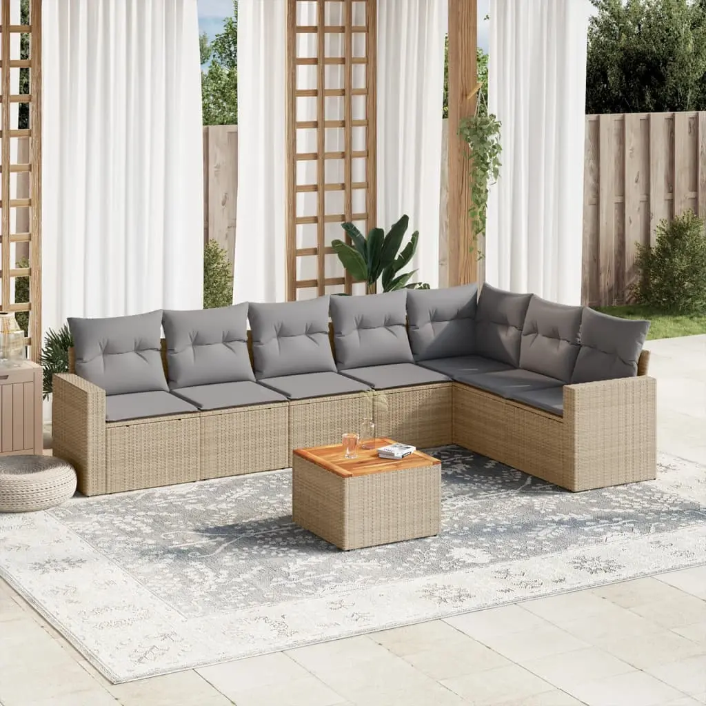 Set Divano da Giardino 8 pz con Cuscini Beige Misto Polyrattan